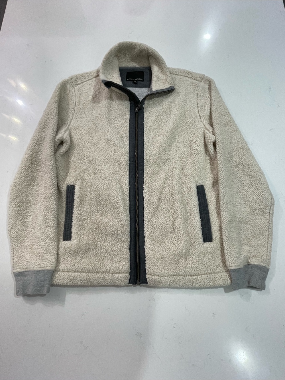 Banana Republic Cream Sherpa Fleece Full Zip Jacket M